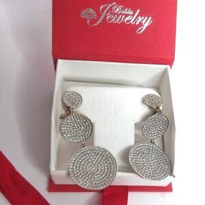 Bolila Jewelers Silver-Plated Pave Crystal Tiered Dangle Earrings READ